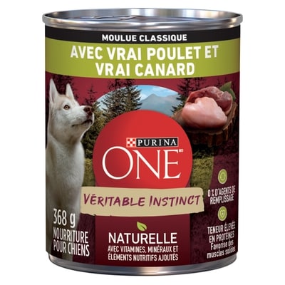 Purina ONE Véritable Instinct Moulue Classique Poulet et Canard, Nourriture Humide pour Chiens 368 g 368 g, 0,73 $/100g