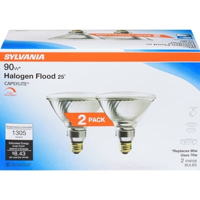 Sylvania 90 W Halogen Flood 25° Par38 Bulbs 2 ea, $11.50/1ea