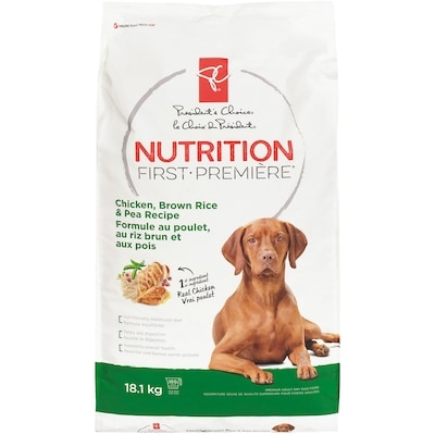 President's Choice Nutrition First Dog Food, Chicken, Brown Rice & Pea 18.14 kg, $0.39/100g