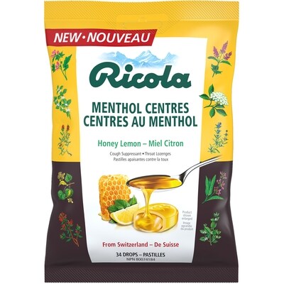 Ricola Centres Au Menthol - Miel Citron Pastilles apaisantes la toux 34 ea, 0,24 $/1ch