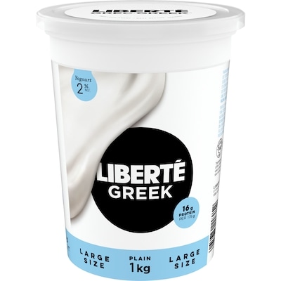 Liberte Greek 2% Yogurt, Plain, High Protein 1000 g, $0.95/100g