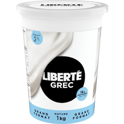 Liberté Grec Yogourt 2 %, Nature, Teneur élevée en protéines 1000 g, 0,95 $/100g