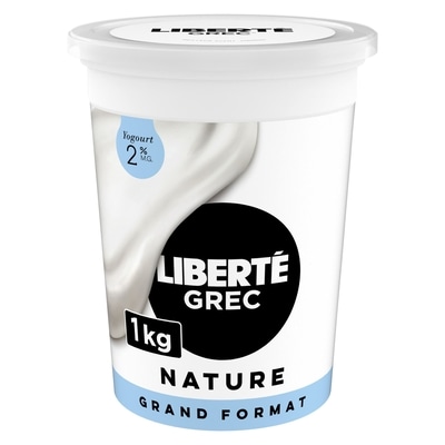 Liberté Grec Yogourt 2 %, Nature, Teneur élevée en protéines 1000 g, 1,05 $/100g