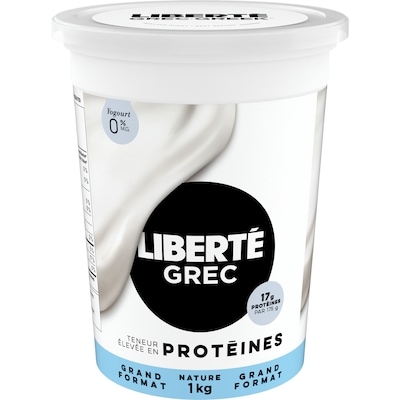 Liberté Grec Yogourt 0 %, Nature, Teneur élevée en protéines 1000 g, 0,95 $/100g