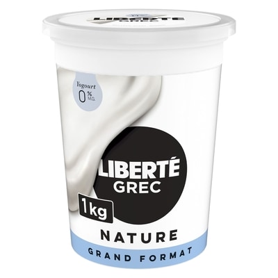 Liberté Grec Yogourt 0 %, Nature, Teneur élevée en protéines 1000 g, 1,05 $/100g