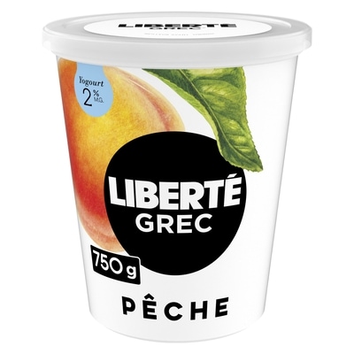 Liberté Grec Yogourt 2 %, Pêche, Teneur élevée en protéines 750 g, 1,07 $/100g