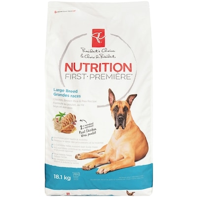 President's Choice Nutrition First Dog Food, Chicken, Brown Rice & Pea 18.14 kg, $0.39/100g