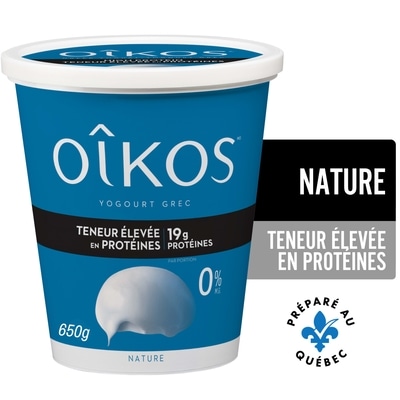 Oikos Yogourt grec sans gras, teneur elevée en protéines, Nature 650 g, 1,43 $/100g