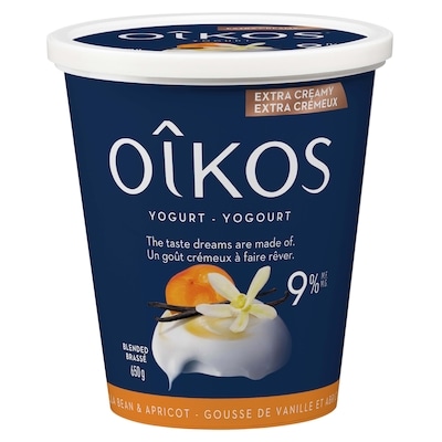 Oikos Extra Creamy Greek Yogurt, Blueberry, Blended, 9% M.F. 650 g, $1.23/100g