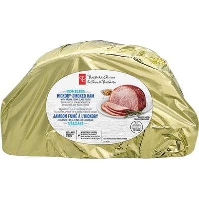 le Choix du Président Jambon désossé tranché en spirale fumé à l’hickory avec sachet de glaçage à la cassonade 17,64 $/1kg 8,00 $/1lb