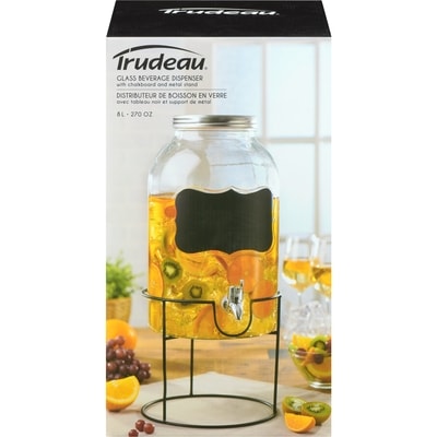 Trudeau Distributeur De Boisson En Verre Avec Tableau Noir Et Support De Métal 8 L 1 ea, 30,00 $/1ch