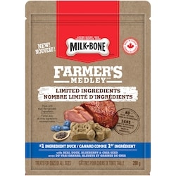 Milk-Bone Gâteries pour chiens Farmer’s Medley à nombre limité d’ingrédients, variété au canard 280 g, 2,14 $/100g