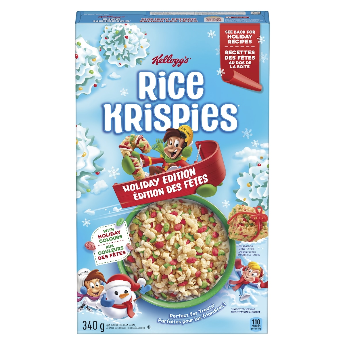 Kellogg’s Céréales de grains de riz grillés au four édition des fêtes 340 g, 2,06 $/100g