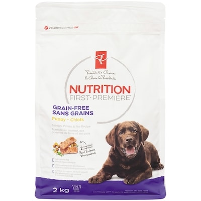 President's Choice Dog Food, Nutrition First Grain Free Puppy Food, Salmon, Potato & Pea 2 kg, $0.55/100g