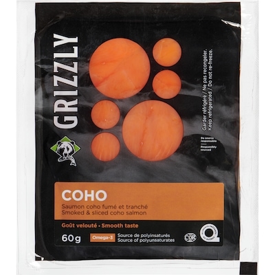 Grizzly Coho Smooth Sliced Smoked Salmon 60 g, $8.32/100g