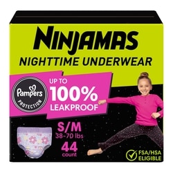 Girls Bedwetting Nighttime Underwear, Size S/M (38-70 lbs), 44 Count