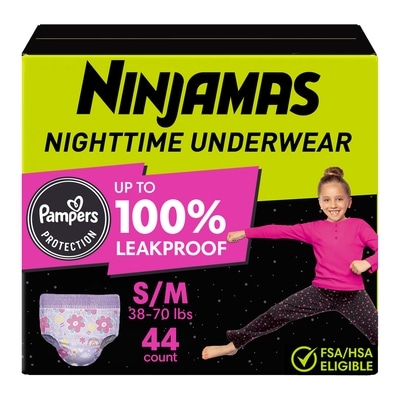 Pampers Nighttime Bedwetting Underwear Girl Size S/M 44 Count 44 ea, $0.73/1ea