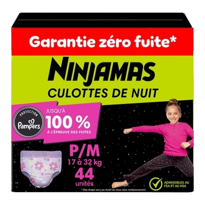 Pampers Sous-vêtements de nuit pour l’énurésie, taille P/M, filles, 44 sous-vêtements 44 ea, 0,77 $/1ch
