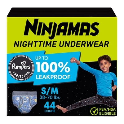 Pampers Nighttime Bedwetting Underwear Boy Size S/M 44 Count 44 ea, $0.68/1ea