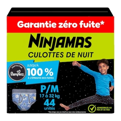 Pampers Sous-vêtements de nuit pour l’énurésie, taille P/M, garçons, 44 sous-vêtements 44 ea, 0,61 $/1ch