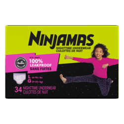 Girls Bedwetting Nighttime Underwear, Size L (64-95+ lbs), 34 Count