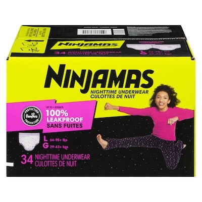 Pampers Sous-vêtements de nuit pour l’énurésie, taille G, filles, 34 sous-vêtements 34 ea, 1,00 $/1ch