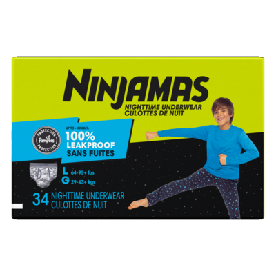 Pampers Sous-vêtements de nuit pour l’énurésie Ninjamas, taille G/TG, garçons, 34 sous-vêtements 34 ea, 1,00 $/1ch