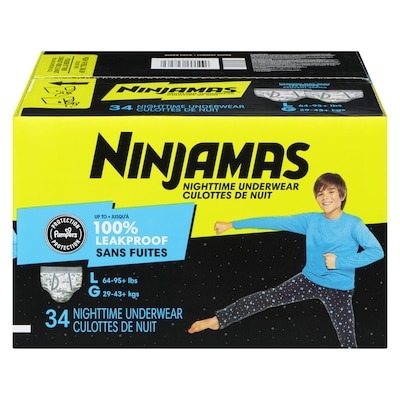 Pampers Sous-vêtements de nuit pour l’énurésie Ninjamas, taille G/TG, garçons, 34 sous-vêtements 34 ea, 1,00 $/1ch