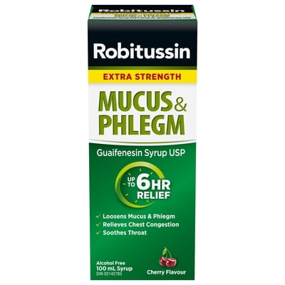 Robitussin Extra Strength Mucus & Phlegm Syrup, Alcohol Free, Cherry Flavour 100 ml, $10.49/100ml