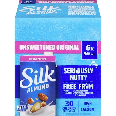 Silk Almond Beverage, Unsweetened Original, Dairy-Free 6x946.0 ml, $0.24/100g