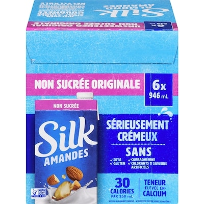 Silk Boisson aux amandes SILK, non sucrée, sans produits laitiers 6x946.0 ml, 0,24 $/100g