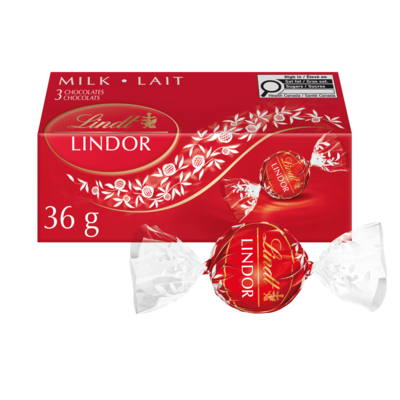 Lindt LINDOR Milk Chocolate Truffles, Count of 3 Box 36 g, $8.31/100g