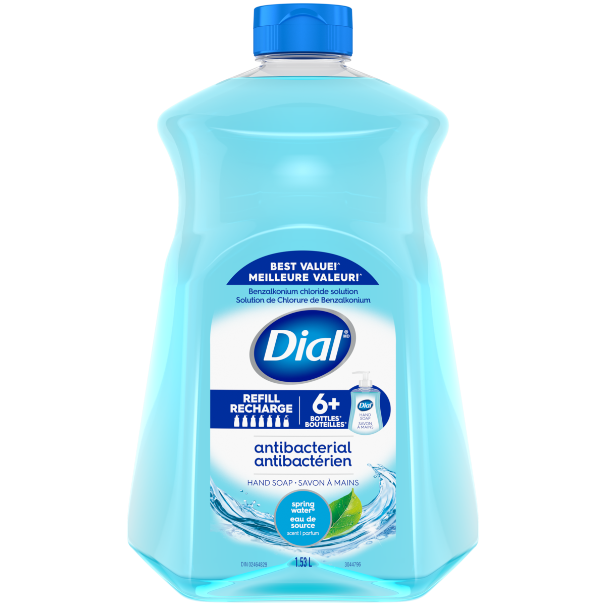 Dial Recharge de savon liquide pour les mains, eau de source 1.53 l, 0,42 $/100ml