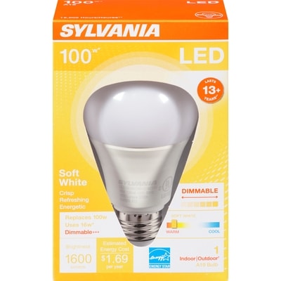 Sylvania 100 W Led Soft White Indoor Outdoor A19 Bulb 1 ea, $8.50/1ea