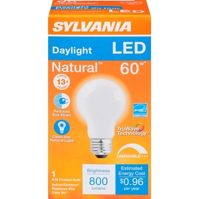 Sylvania A19 Frosted Bulb Daylight Led 60 W 1 ea, $7.50/1ea