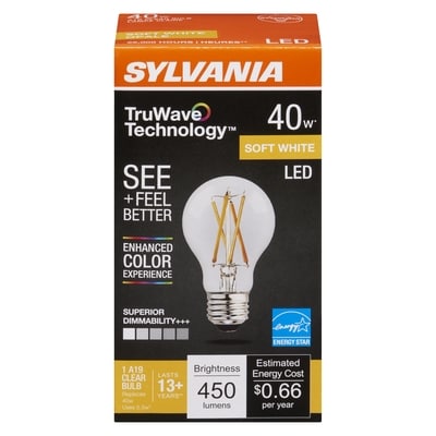 Sylvania Truwave Technology A19 Clear Bulb Soft White Led 40 W 1 ea, $6.00/1ea