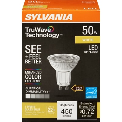 Sylvania White Led 50 W 40° Flood Par16 Glass Bulb 1 ea, $8.00/1ea