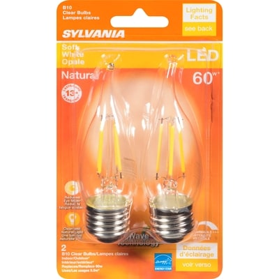 Sylvania B10 Clear Bulbs Soft White Led 60 W 2 ea, $7.75/1ea