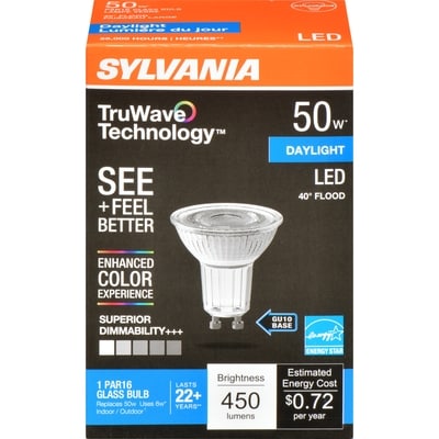 Sylvania Daylight Led 50 W 40° Flood Par16 Glass Bulb 1 ea, $9.00/1ea