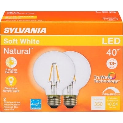Sylvania Soft White Led 40 W G25 Clear Bulbs 2 ea, $8.50/1ea