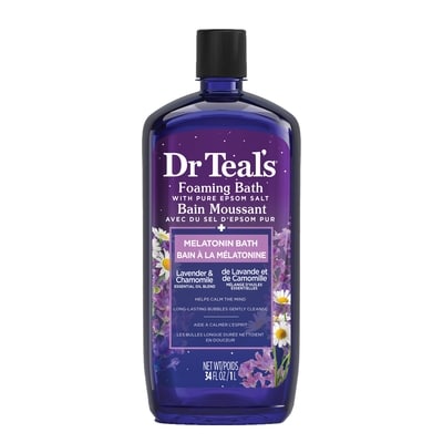 Dr. Teal’s Bain Moussant avec du Sel D'Epsom Pur, Bain à la Mélatonine, Lavande et de Camomille Mélange D'Huiles Essentielles 1000 ml, 1,12 $/100ml