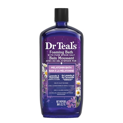 Dr. Teal’s Bain Moussant avec du Sel D'Epsom Pur, Bain à la Mélatonine, Lavande et de Camomille Mélange D'Huiles Essentielles 1000 ml, 1,12 $/100ml