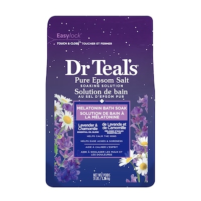 Dr. Teal’s Solution de bain au sel d'epsom pur, à Mélatonine de Lavande et de Camomille mélange d'huiles essentielles 1.36 kg, 0,74 $/100g