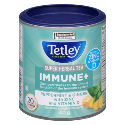 Tetley Super Herbal Tea Immune+ Peppermint & Ginger With Zinc And Vitamin D 20 ea, $0.25/1ea