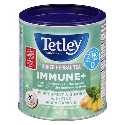 Tetley Super Herbal Tea Immune+ Peppermint & Ginger With Zinc And Vitamin D 20 ea, $0.22/1ea