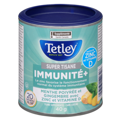 Tetley Super Tisaneimmunité+ Menthe Poivrée Et Gingembre Avec Zinc Et Vitamine D 20 ea, 0,25 $/1ch