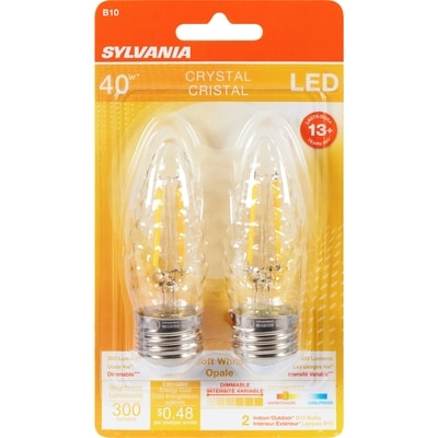 Sylvania 40 W Crystal Led Soft White Indoor Outdoor B10 Bulbs 2 ea, $8.50/1ea