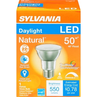 Sylvania Daylight Led 50 W 40° Flood Par20 Glass Bulb 1 ea, $9.00/1ea