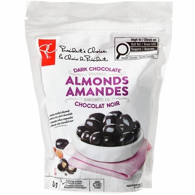 le Choix du Président Amandes enrobées de chocolat noir  700 g, 2,43 $/100g