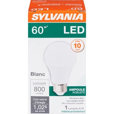Sylvania 60 W Led Blanc Lampes A19 Intérieur Extérieur 1 ea, 5,00 $/1ch